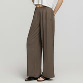 Pleated Wide Pants-Brown