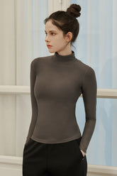 Soft Warm High-Neck Top - Charcoal Brown