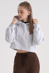 Logo Cropped Hoodie - White Melange