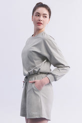 ECOTECH Premium Drawstring Crop Sweatshirt - Soft Gray