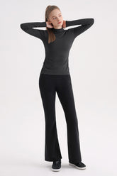 Ribbed Mock-Neck Long-Sleeve Top - Charcoal