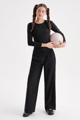 Corduroy Wide-Leg Pants -Black