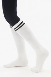 Double Line Knee Socks – White