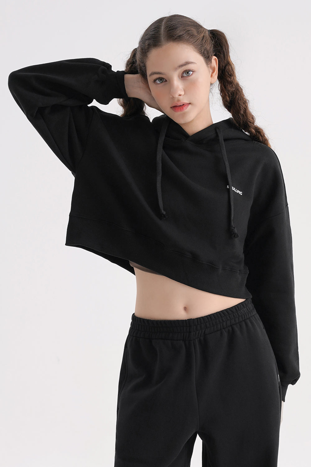 Logo Cropped Hoodie - Black