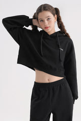 Logo Cropped Hoodie - White Melange