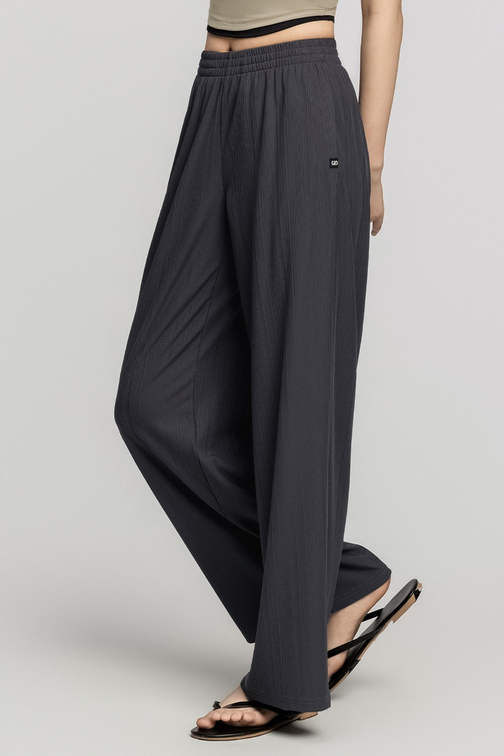 Pleated Wide Pants-Charcoal