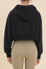 Logo Cropped Hoodie - White Melange