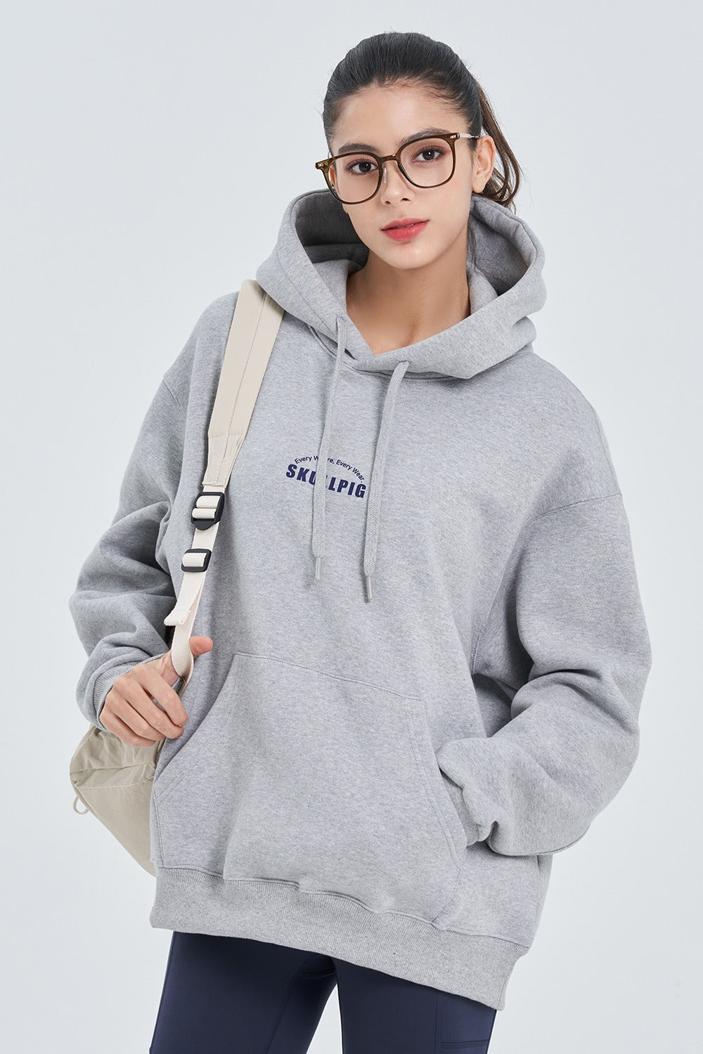 Skullpig Lettering Fleece Hoodie - Gray
