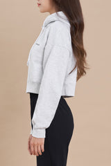 Logo Cropped Hoodie - White Melange