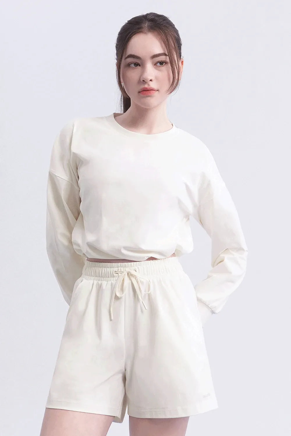 ECOTECH Premium Drawstring Crop Sweatshirt - Milky White