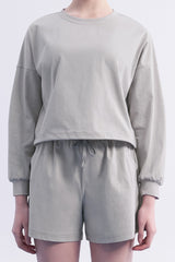 ECOTECH Premium Drawstring Crop Sweatshirt - Milky White