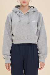 Logo Cropped Hoodie - White Melange