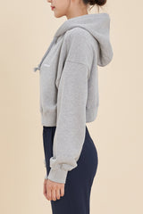 Logo Cropped Hoodie - White Melange
