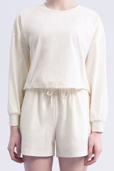 ECOTECH Premium Drawstring Crop Sweatshirt - Milky White