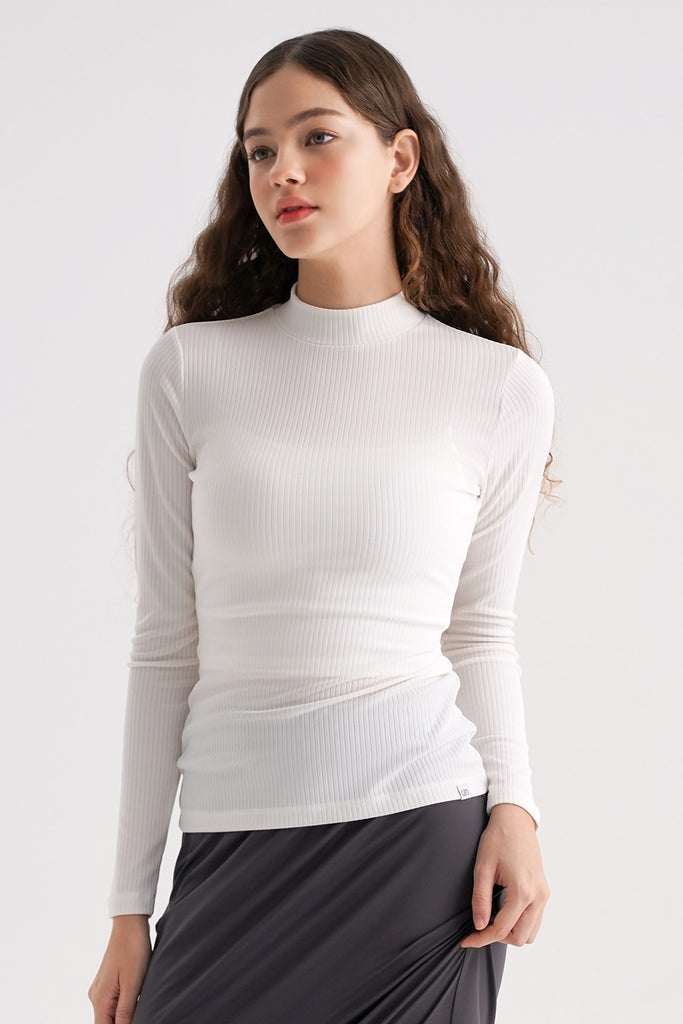 Ribbed Mock-Neck Long-Sleeve Top - White – SKULLPIG