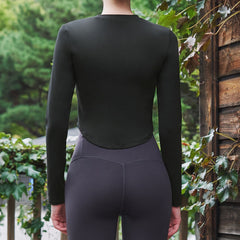 SKPG Round Neck Long Sleeve Crop Top - Charcoal