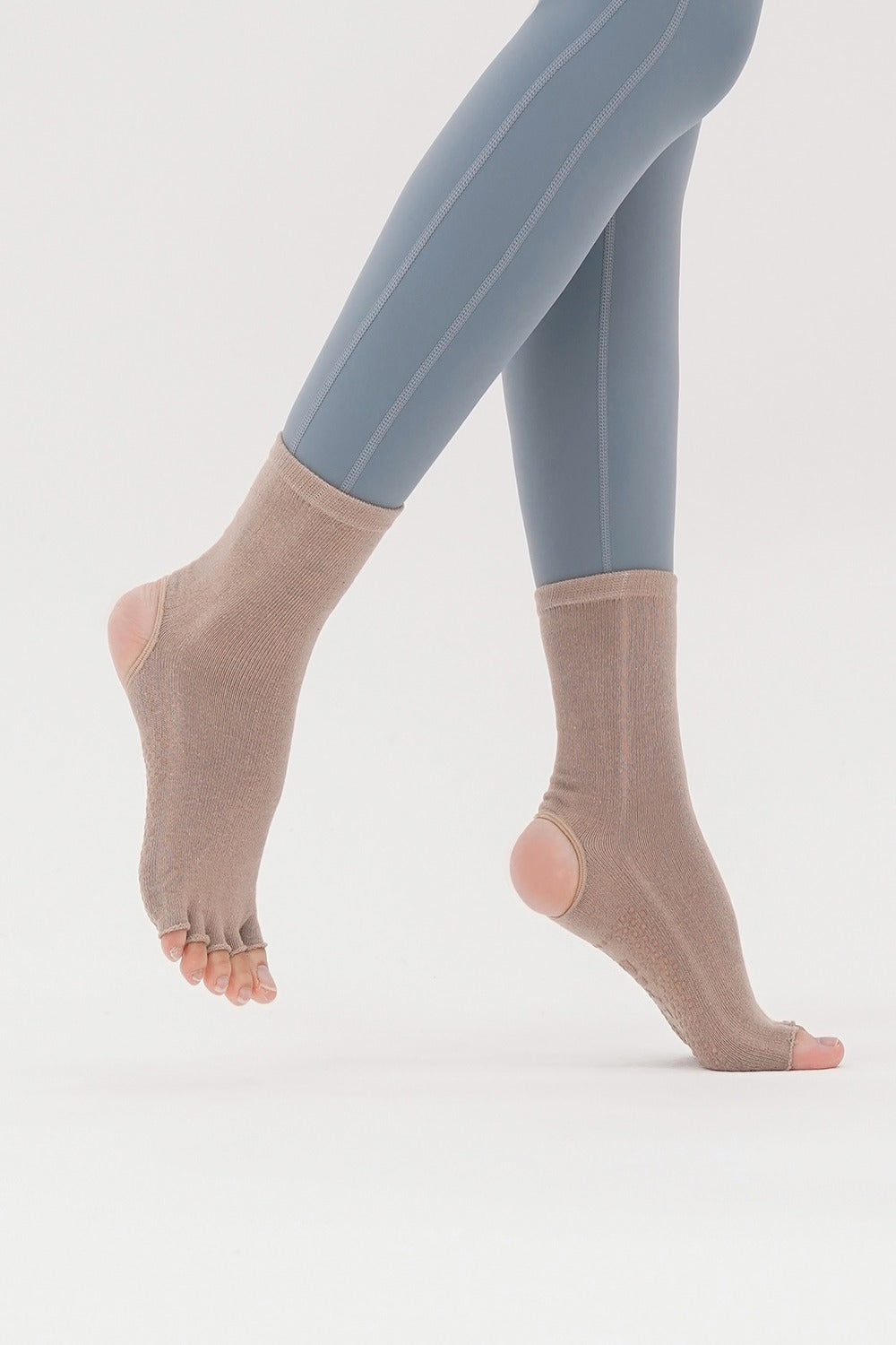 Open-Toe Ankle Yoga Socks - Beige