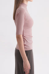 Ribbed Mock-Neck Short-Sleeve Top - Black