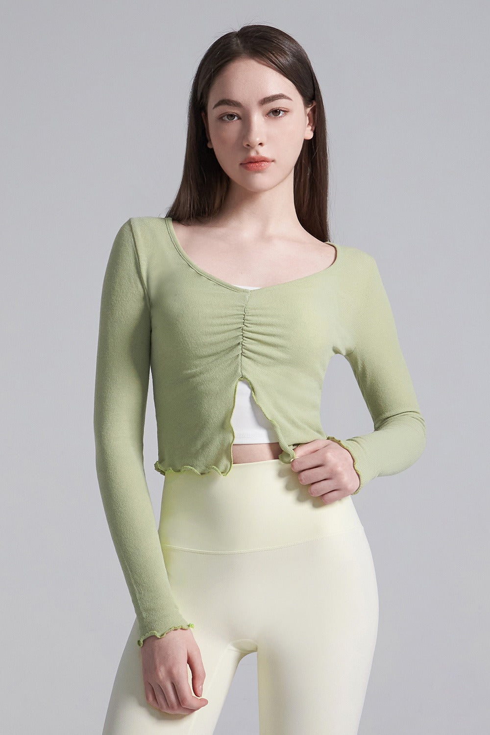 Front Slit Shirring Cover-up - Olive