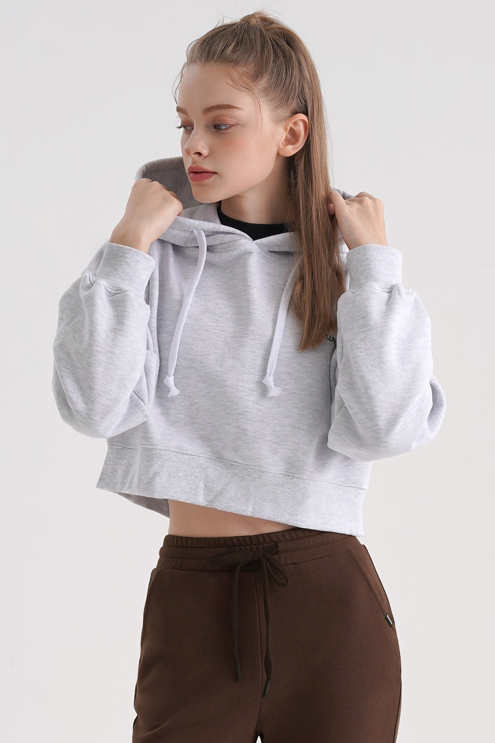 Logo Cropped Hoodie - White Melange