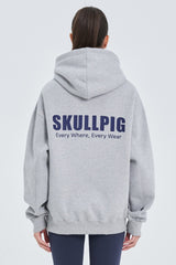 Skullpig Lettering Fleece Hoodie - White Melange