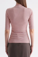 Ribbed Mock-Neck Short-Sleeve Top - Black