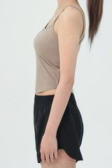 Cottonic Round-Neck Sleeveless Top - Wood Brown