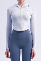 Soft Round Crop Zip-Up Hoodie - Misty Sky