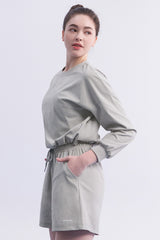 ECOTECH Premium Drawstring Crop Sweatshirt - Milky White