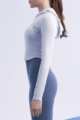 Soft Round Crop Zip-Up Hoodie - Misty Sky