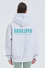 Skullpig Lettering Fleece Hoodie - White Melange