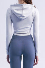 Soft Round Crop Zip-Up Hoodie - Misty Sky