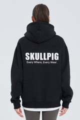 Skullpig Lettering Fleece Hoodie - White Melange