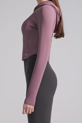 Soft Round Crop Zip-Up Hoodie - Misty Sky