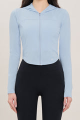 Soft Round Crop Zip-Up Hoodie - Misty Sky
