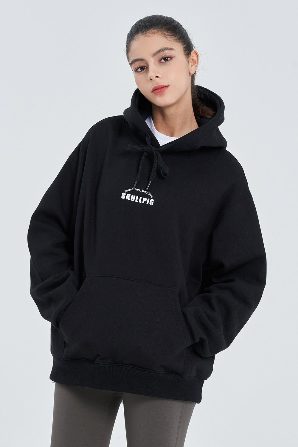 Skullpig Lettering Fleece Hoodie - Black