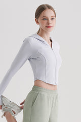 Soft Round Crop Zip-Up Hoodie - Misty Sky