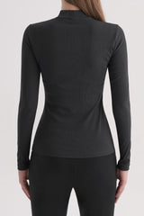 Ribbed Mock-Neck Long-Sleeve Top - Charcoal