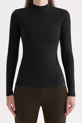 Ribbed Mock-Neck Long-Sleeve Top - Charcoal
