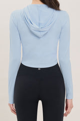 Soft Round Crop Zip-Up Hoodie - Misty Sky