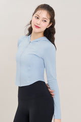 Soft Round Crop Zip-Up Hoodie - Misty Sky