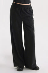 Corduroy Wide-Leg Pants -Black