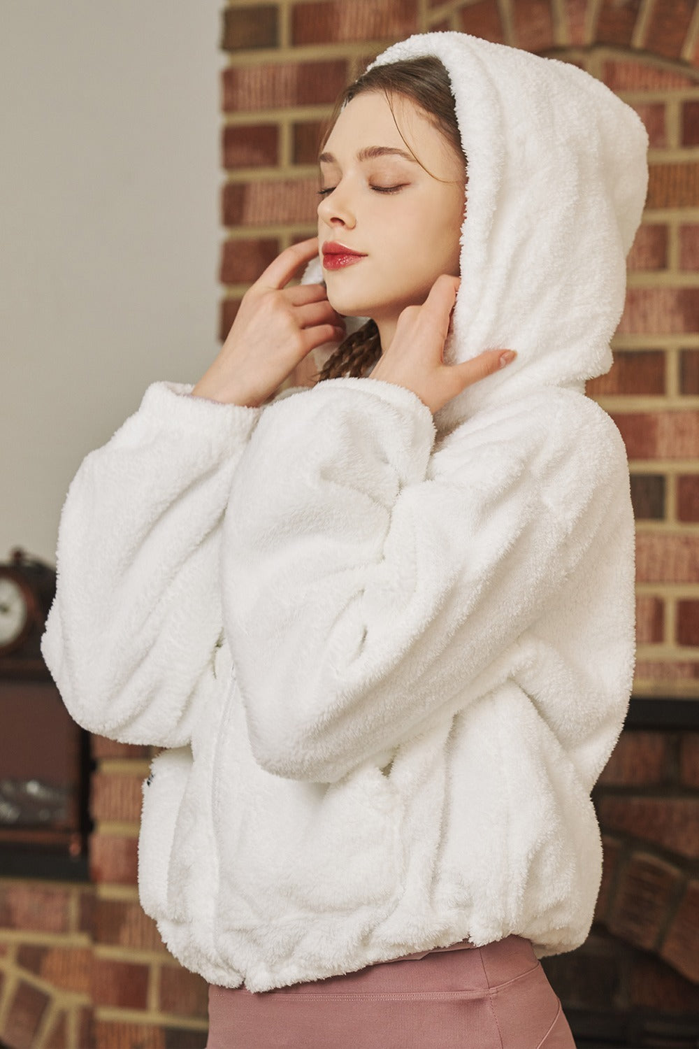 Soft Fleece Zip-Up Hoodie - Ivory