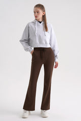 Cotton Peach Bootcut Pants - Gray