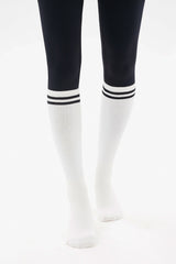 Double Line Knee Socks – White
