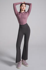 Soft Round Crop Zip-Up Hoodie - Misty Sky