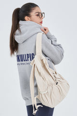 Skullpig Lettering Fleece Hoodie - White Melange