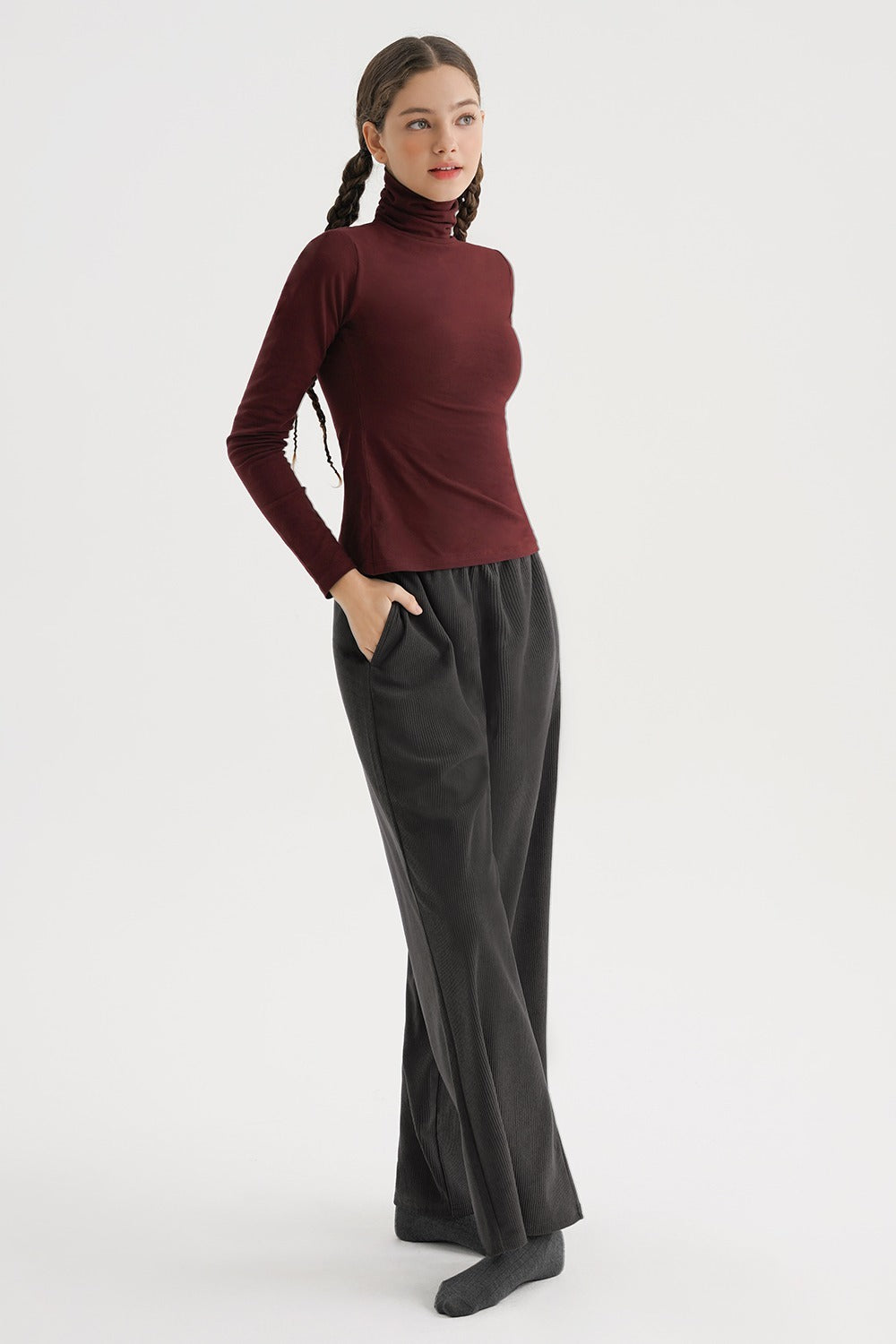 Corduroy Wide-Leg Pants - Charcoal