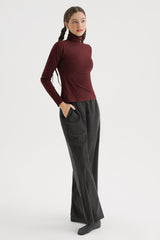 Corduroy Wide-Leg Pants -Black