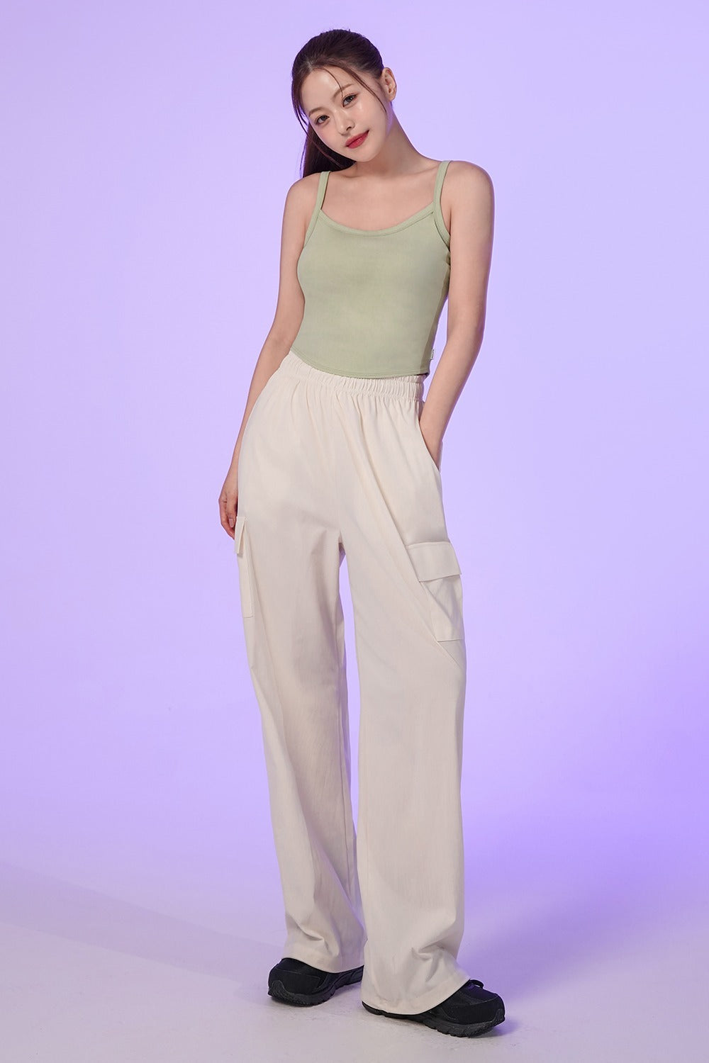 Cottonic Round-Neck Sleeveless Top - Light Khaki